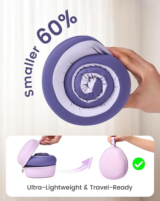 KPNEOL Travel Pillow, Neck Pillow – Ergonomic Memory Foam Pillow for Airplane, Adjustable & Ultra-Lightweight with Dual-Sided Fabric for Flight, Car, and Office Use, Purple