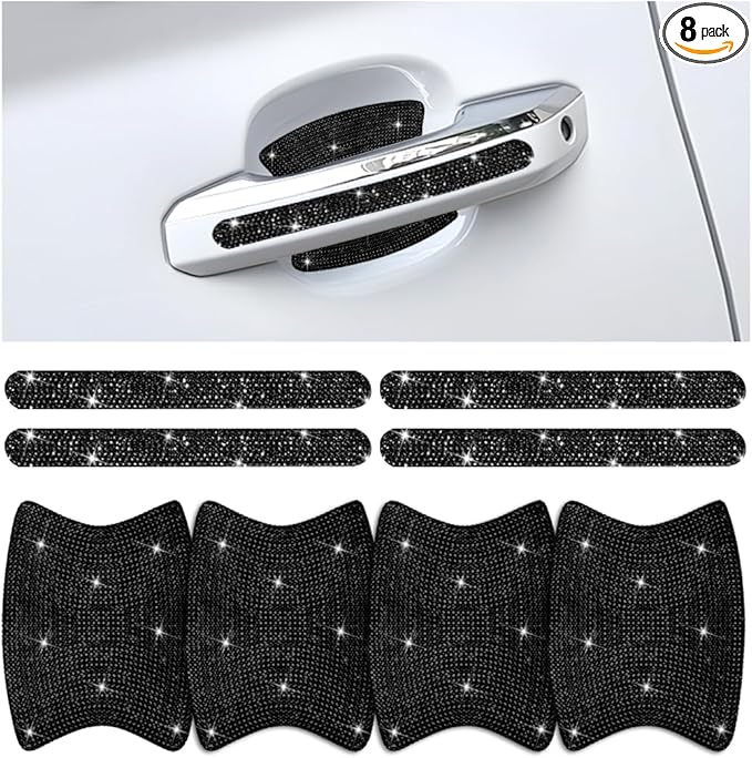 Mandark 8PCS Bling Car Door Handle Protector, Crystal Rhinestone Vehicle Door Bowl Protective Sticker, Glitter Anti-Scratch Auto Decor Decals Accessories, Universal for SUV, Sedan, Truck (Black)