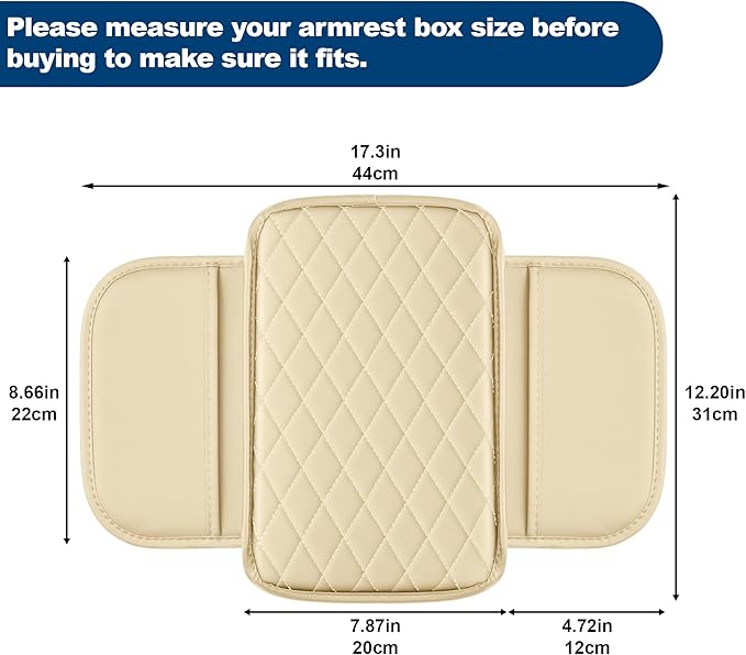 Car Center Console Cover Fit for Volkswagen Arteon Leather Armrest Cover with 2 Storage Bags Waterproof Console Cover Scratch & Wear Resistant(Beige)