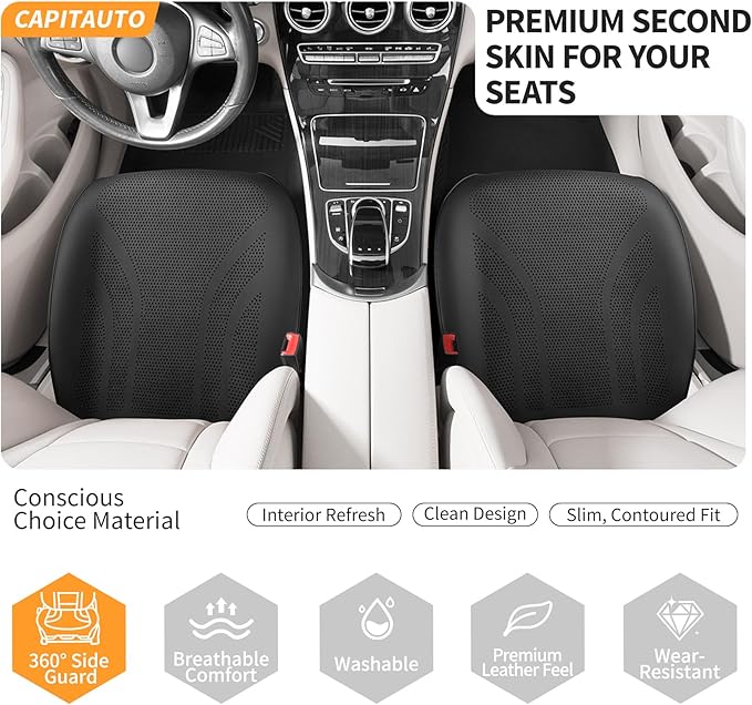 CAPITAUTO 2 Pack Seat Covers Front PU Leather Car Seat Covers, Universal Bottom Seat Covers for Cars,Full Wrapping Edge Fits 95% of car (2 Pack Black)