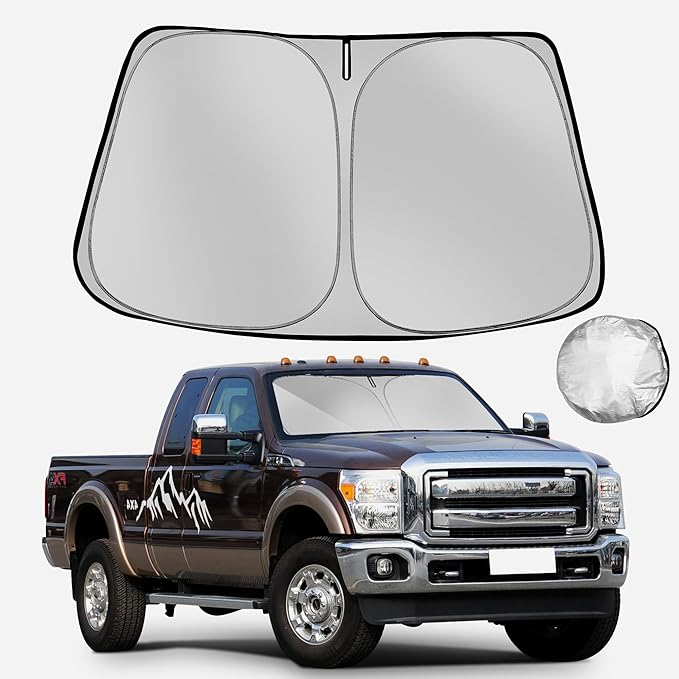 Fonowka Windshield Sun Shade for 2017-2022 Ford F250 F350 F450 F550 Super Duty Foldable Sun Sunshade for Car Front Window Blocks UV Rays and Heat Automotive Interior Protector Custom Fit Accessories