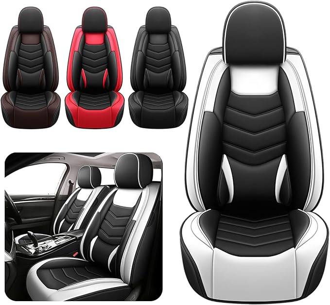 AMZYY Car Seat Covers Fit for Chevy Trax 2015-2025, Side Airbag Compatibility, 3D Lumbar Support and Seamless Fit, Easy to Clean Sports Seat Cover2 Pcs Front, Black White