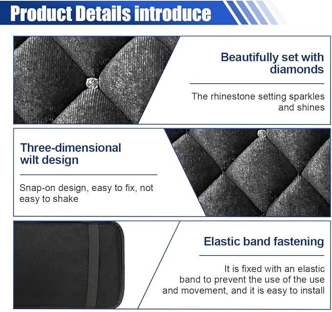 Plush Car Center Console Pad, Bling Diamond Car Armrest Cover, Soft Seat Box Cover Protector, Universal Car Interior Decoration Accessories Fit Most Vehicle, SUV, Truck, Car (Black)
