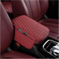 Car Center Console Cover, Waterproof Leather Arm Rest Cushion Pad with 2 Storage Bags, Anti-Scratch Armrest Seat Box Protector Interior Accessories for Most Vehicles (Red)