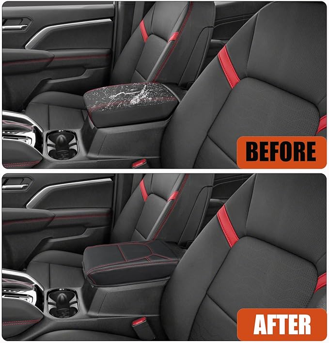 Center Console Cover for Chevy Colorado/GMC Canyon - Soft Armrest Cover for Colorado Canyon 2023 2024 2025 2026 ZR2 Z71 Trail Boss LT WT Elevation AT4 Denali AT4X Accessories - Red Stitch