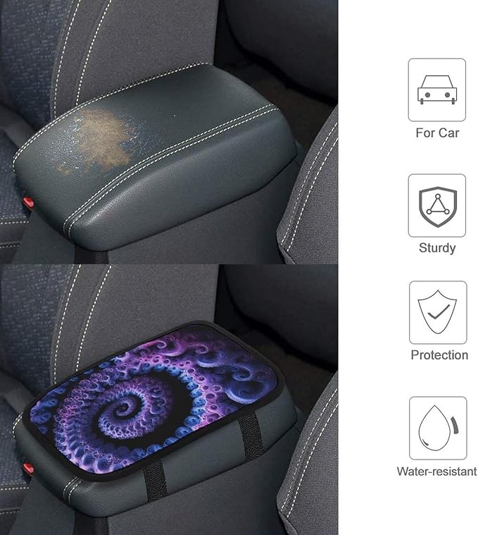 Universal Armrest Cover for Car Waterproof Auto Center Console Cover Trippy Purple Tie Dye Car Decorations Interior Accessories Fit Most Vehicles Truck