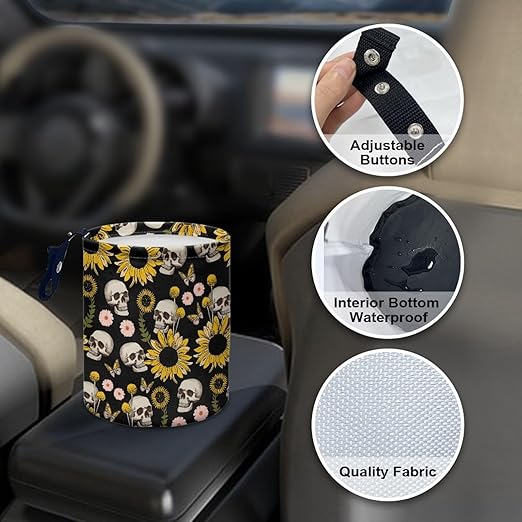 Skeleton Car Rubbish Bin Portable Waste Basket Bin Waste Auto Basket Can with Adjustable Strap