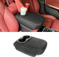 MAIKER Auto Center Console Armrest Pillow for Universal Car, PU Leather Car Armrest Cushion with Cup Holder and 2 Side Storage Bag, Armrest Box Cover Protector