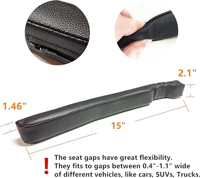 LIBRALUX Leather Seat Gap Filler, No Drop Seat Guard Universal for Car SUV, Truck to Fill The Gap Between Seat and Console Black Crevice Plug Drop Blocker Stopper Catcher 2 Pack LB