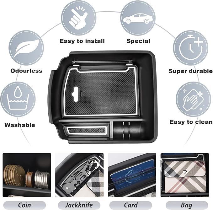 SKTU for 2021-2024 2025 2026 Kia Seltos Center Console Organizer 2024 2025 2026 Seltos Accessories Insert ABS Materials Tray 2025 Seltos Armrest Box Glove Secondary Storage Box with Coin and USB Hole