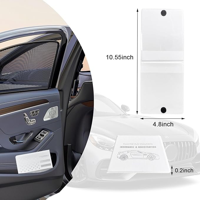 Ziciner Car Registration Insurance Holder, 2Pack Essential Auto Card Document Glove Box Organizer with Touch Fastener, Vehicle Interior Accessories Perfect for Most Car, Truck, SUV (White/Back Flag)