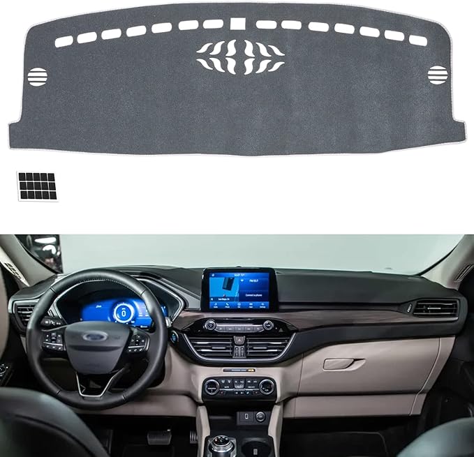 TUCAREST Dash Cover Fit for 2020 2021 2022 Fo-rd Escape Nonslip Car Dash Board Mat Sunshade No-Glare and Slip Pad Carpet Sunshield Protector (Without HUD) Flannel Grey