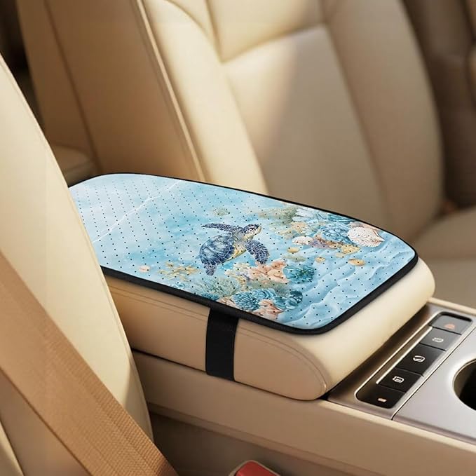 Qeluxign 5 Pieces Car Seat Cover Full Set,Sea Turtle Ocean Coral Seat Covers Car Seatbelt Pads Vehicle Center Console Armrest Cover Pad for Truck SUV Sedan Automotive Interior Decor Accessorie