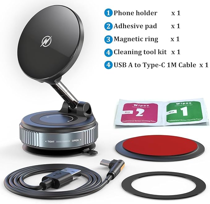 Magnetic Phone Holder for Car, Magsafe Car Mount with Nano Gel Suction Cup for Dashboard & Windshield, Compatible with iPhone 12/13/14/15/16/17 Series(Black)