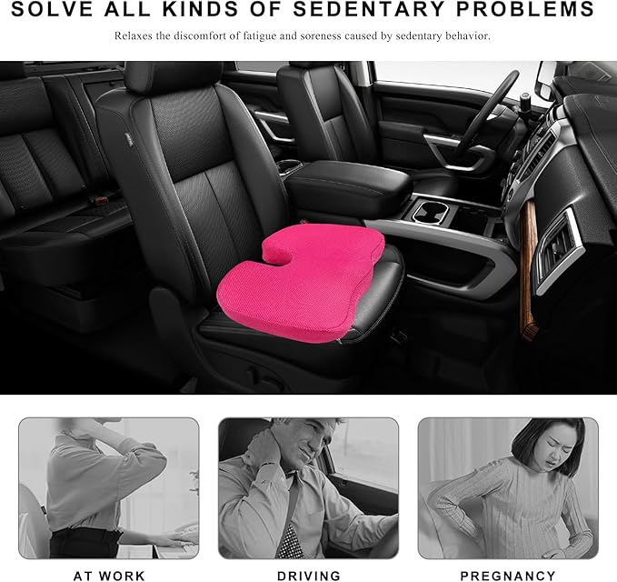 Car Seat Cushion, Memory Foam Cushion for Tailbone Pain & Sciatica Relief, Ergonomic Seat Cushion Comfortable Chair Relief Pillow for Car Office Wheelchair, car Accessories (Rose Red, Mesh)