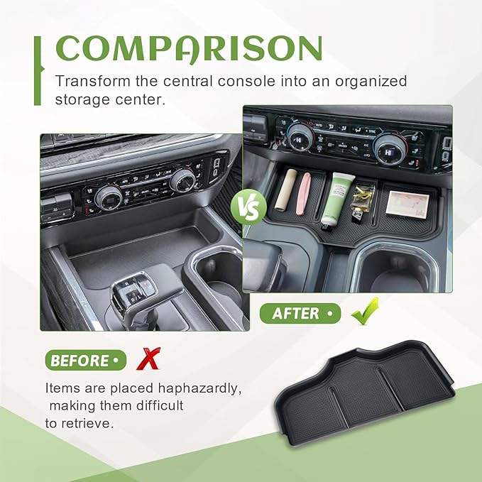 HGWEI Center Console Organizer Tray Compatible with 2023-2025 Chevy Silverado 1500 and 2022 Refreshed Silverado1500 Accessories Armrest Storage Box Compartment Cover (Full Console w/Bucket Seats)