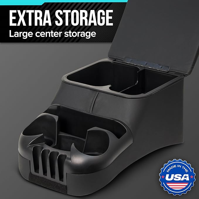 Center Console for Truck Bench Seats, Vehicle Organizer, Medium, Made in USA (Black)