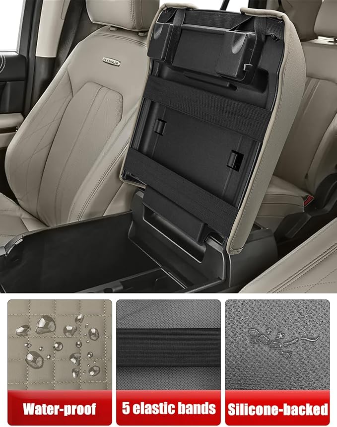 KBH Center Console Armrest Cover for 2015-2020 Ford F150, 2017-2022 F250-F550, 2018-2024 Expedition, Bucket Seat, PU Leather Cushion Pad, Anti-Scratch, Stone Gray (Not for Other Years)