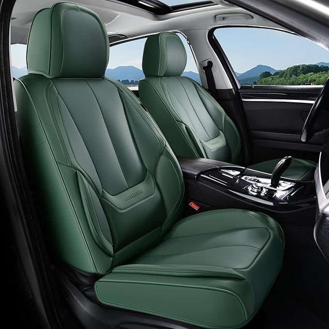 Coverado Seat Covers, Car Seat Covers Full Set, Leather Seat Covers for Cars, Car Seat Protector, Car Seat Covers Front Seats and Back Seats Universal Fit for Most Cars Green