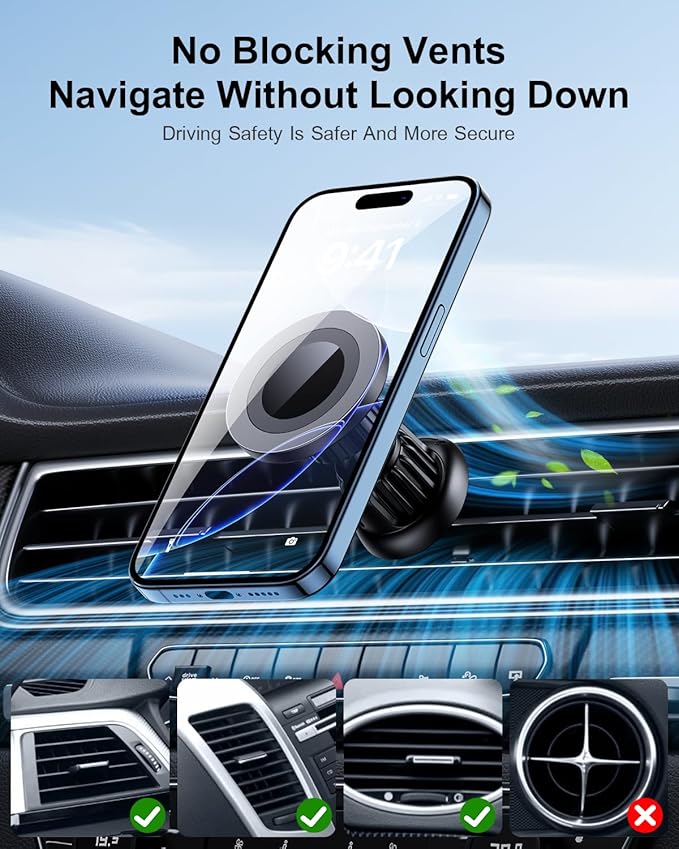Tmengdao Magnetic Car Phone Holder [3-in-1] for Dashboard, Windshield & Vent, with Strong Suction Cup, Adjustable Metal Arm & 360° Rotation, Universal Phone Mount for All Cell Phones