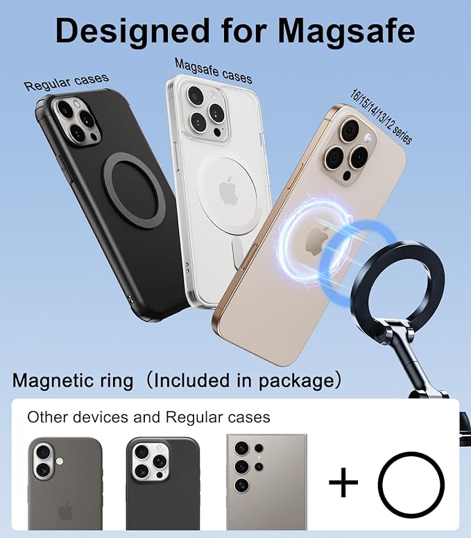 Magnetic Car Phone Holder Compatible with Magsafe, 360 Rotatable Vacuum Suction Cup Car Mount Dashboard, Magnet Cell Phone Holders for Your Car Fit for iPhone 16 Pro Max 16 Pro 16 15 14 13 12