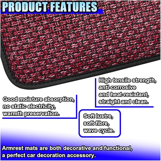 Car Center Console Armrest Pad, Linen Fabric Auto Armrest Box Protector Cover, 11.6 × 7.7 Inch Vehicle Middle Console Mat, Universal Interior Decoration Accessory for Car, SUV, Truck (Red)