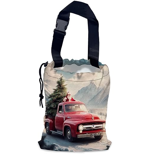 UUCBTAH Car Trash Bag Hanging Santa Claus Red Truck Car Trash Can for Back Seat Waterproof Car Trash Bin with Adjustable Straps and Drawstring for Car Accessories Vehicle Travelling Camping