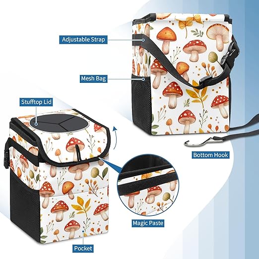 GVGHIDZ Car Trash Can – Multi-Purpose, Lightweight and Portable with Durable Water-Resistant Coating, No Installation Required, Practical and Ample Capacity, Variety of Colors.Mushroom