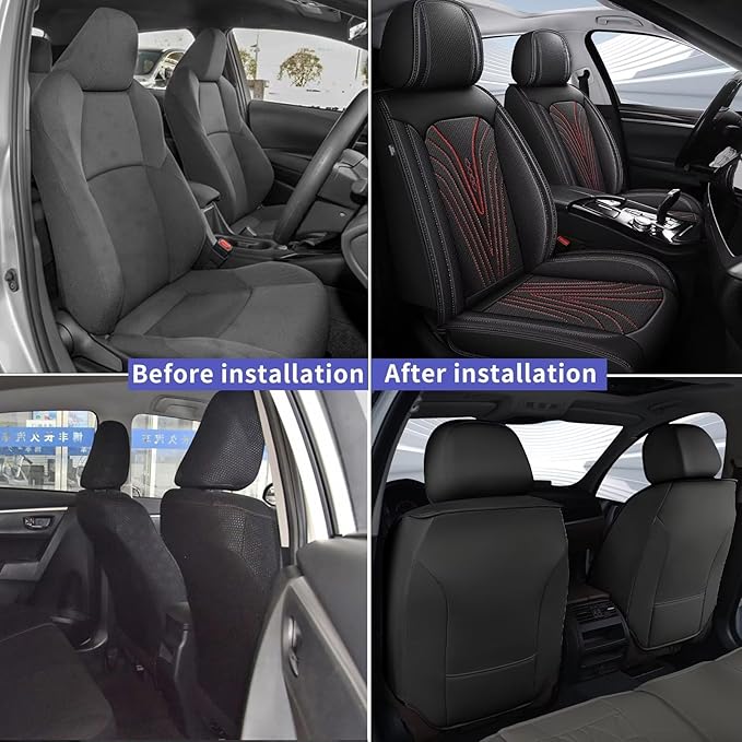 DISUTOGO Front Seat Covers Fit for Nissan Sentra 2008-2025 2026 Waterproof Faux Leather Automotive Cushion Protector Car seat Covers Compatible Airbag(2 Seats, Red Line)