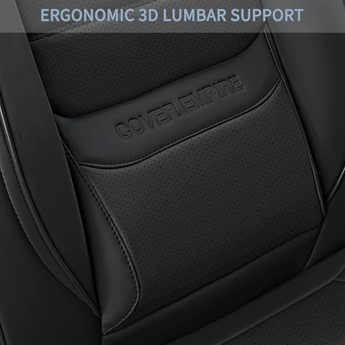 COVER EMPIRE Front Car Seat Covers, 2Pcs Universal Leather Seat Covers for Cars, Full Coverage Waterproof Automotive Seat Covers, Breathable Front Seat Covers for Most Trucks, SUVs, Sedans, Black