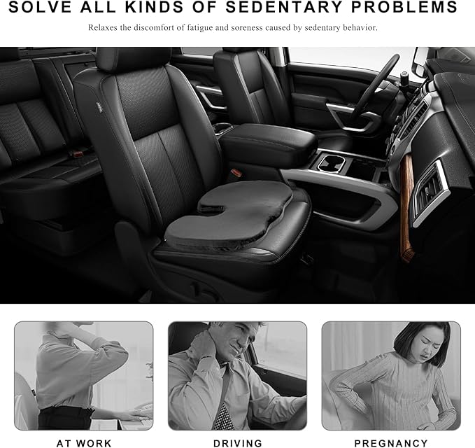 Car Seat Cushion, Memory Foam Cushion for Tailbone Pain & Sciatica Relief, Ergonomic Seat Cushion Comfortable Chair Relief Pillow for Car Office Wheelchair, car Accessories (Black)