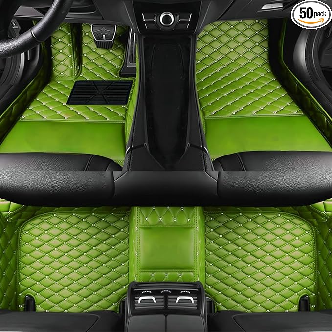 Custom Personalized Floor Mats for Cars，Luxury Full Coverage All Car Floor Mats，Anti-Slip Leather Car Mat Set ，Custom Floor Mats for 99% of Cars, Trucks & SUVs. (Apple Green)
