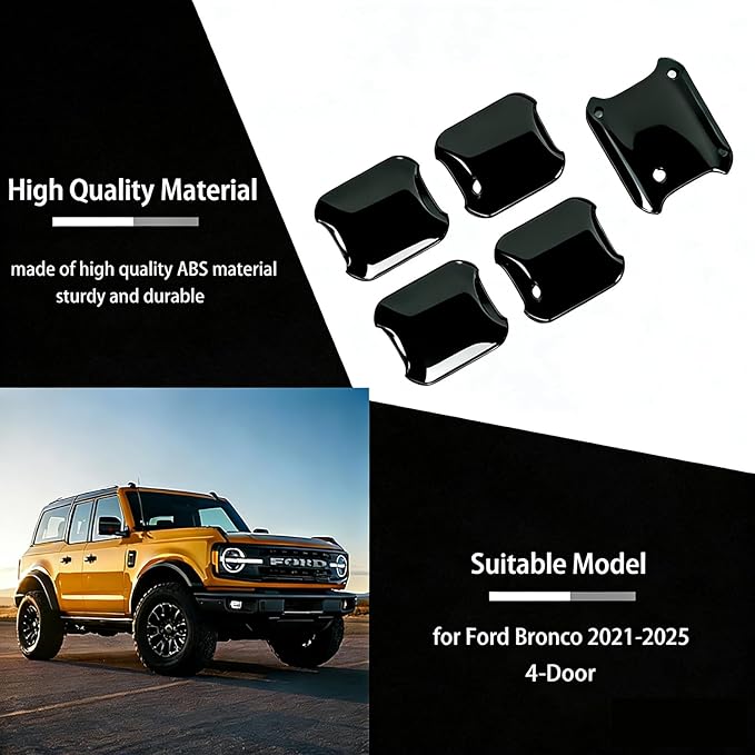 LIUQING Car Door Bowl Scratch Protector for Ford Bronco 2021-2025 4 Doors, Exterior Door Handle Bowl Cover Trim for Ford Bronco Accessories (Black)