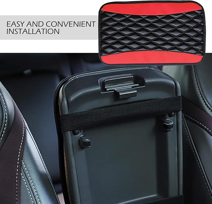 Car Center Console Cover, Leather Waterproof Car Armrest Cover Cushion, Auto Center Console Cushion Pad, Auto Interior Accessories for Most Vehicle, SUV, Truck (Red)