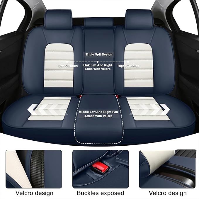 AREKA 5 Car Seat Covers for Honda Civic 2002-2026 Breathable Leather,Waterproof Car Seat Protectors with Comfort Headrest Pillows,Automotive Vehicle Cushion with Storage Pockets (Luxury,Blue)