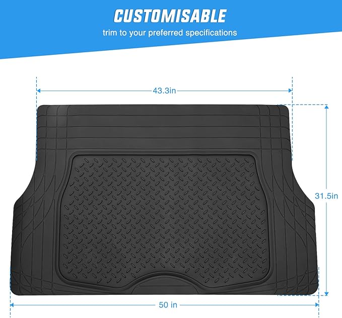 Nilight Rubber Cargo Mats for Cars Trucks SUVs, Universal Trim to fit for Most Vehicles, All Weather Protection Heavy Duty Cargo Liners