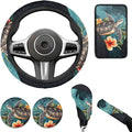 Blue Sea Turtle 6pcs Car Steering Wheel Cover Set for Men Women Auto Interior Accessories Cup Holder Armrest Pad Seatbelt Cushion Fit for SUV Truck Vans
