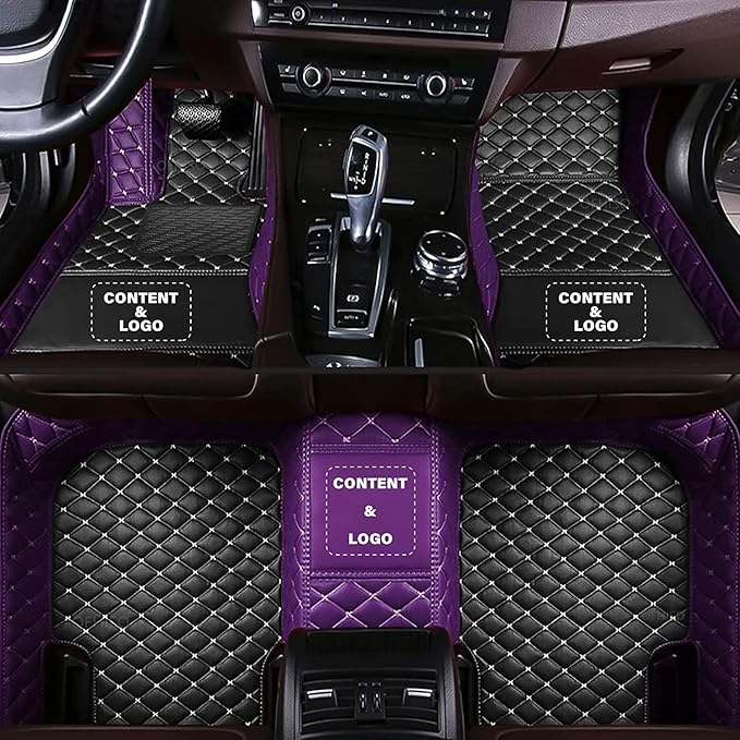 Customize Making Car Floor Mats for 99.99% Sedan SUV Pickup Truck Full Coverage Men Women Cute Leather Protection Pads Non-Slip Floor Liners (Black+Purple Side)