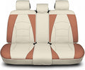 FH Group Car Seat Cover for Back Seat Beige Brown Faux Leather - Universal Fit, Rear Seat Covers for Cars with Rear Split Bench, Car Seat Cushions, Car Interior Accessories for SUV, Sedan, Van