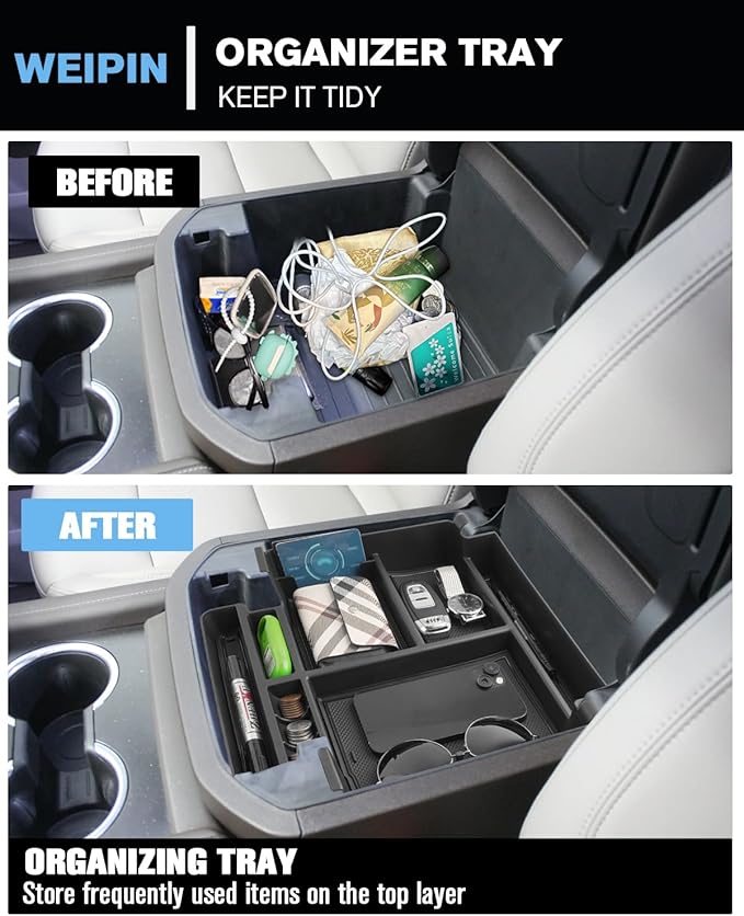 WEIPIN for Center Console Organizer Tray ABS Materials Compatible with 2021-2026 Tahoe/Suburban (Premier/High Country) & Yukon (Denali/Denali Ultimate) — Only fit Power Sliding Center Console