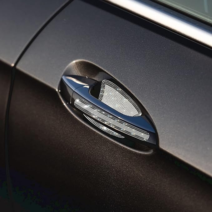 Gengki 10PCS Car Door Handle Bling Rhinestones Stickers Universal Auto Door Handle Scratch Cover Guard Protective Film Pad with Safety Reflective Strips