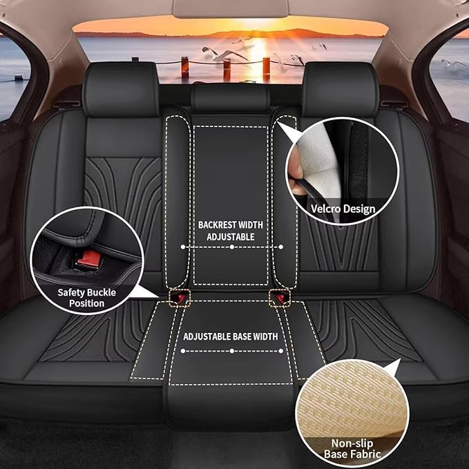 DISUTOGO Full Set Seat Covers Fit for Nissan Versa 2018-2025 Waterproof Faux Leather Automotive Cushion Protector Car seat Covers Compatible Airbag(5 Seats, Black)