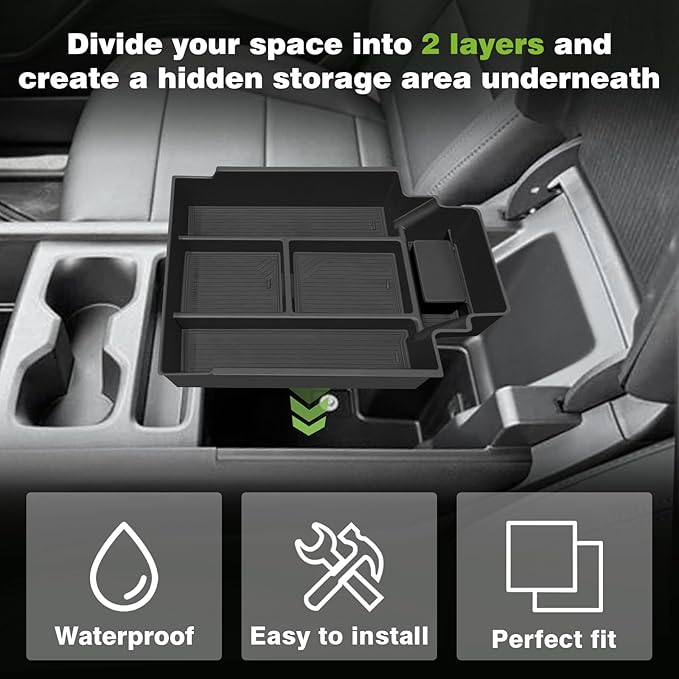 BestEvMod Center Console Organizer Tray Compatible with Chevrolet Silverado EV 2024 2025 Pickup Armrest Storage Box ABS Material with PVC Trim Not Fit ICE or RST Models (Top)