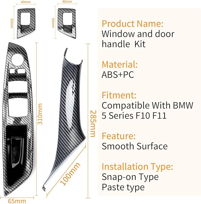 BJchiwu 7PCS Carbon Fiber No-Remove Interior Door Pull Handle Sticky Cover for BMW 5 Series F10/F11 (2010-2016) 520, 523, 525, 528, 530, 535 Driver Passenger Side Window Switch Armrest Panel