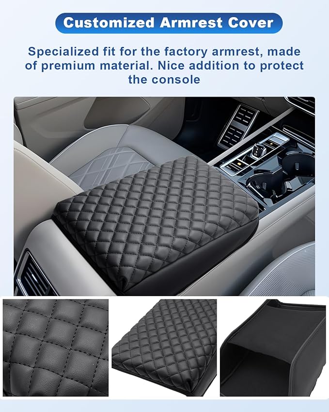 CDEFG for 2024 2025 2026 VW Volkswagen Atlas Center Console Cover for 2024 2025 2026 VW Atlas Cross Sport Accessories Armrest Cover Middle Console Pad Arm Rest Cushion(Black Thick Pad)
