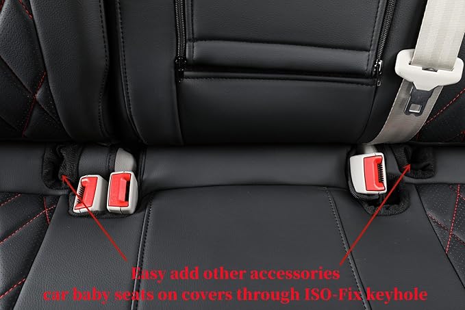 coverdream Full Set Custom Fit Rogue Car Seat Covers for Nissan Rogue Hybrid,Sport 2020 2021 2022,Full Coverage Leather Seat Protector(Black/Red)