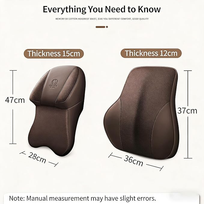 Car Lumbar Support and Neck Pillow Kit for Ford Mustang MACH-E 2020-2025, Ergonomic Memory Foam Headrest Pillow Back Cushion for Neck Back Pain Relief