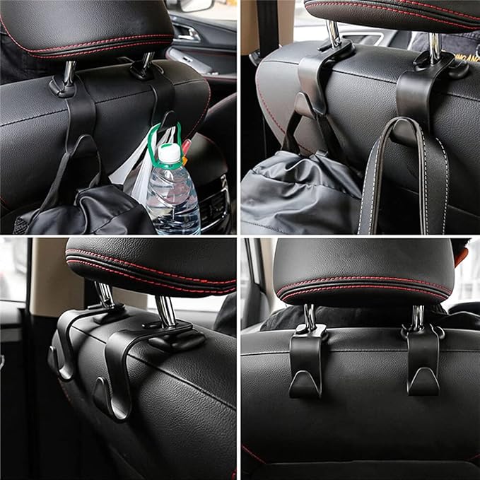 Car Back Seat Headrest Hooks, 4PCS Vehicle Backseat Storage Organizer Hanger, Multifunctional Auto Headrest Hidden Hook Universal for Handbag Purse Backpacks Bags and Groceries (Blue)