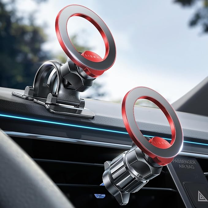 LISEN [Pro-Red Magnetic Car Phone Holder [Upgrade 3M ] Car Magnet Phone Mount [ Ultra Strong Magnets] for Mag Safe Car Mount [Vent&Dash] Car Accessories for Men Women fit iPhone 17-12 Kits