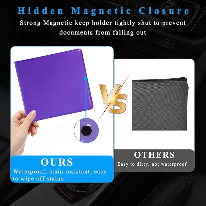Kewucn 1 PC Car Registration Insurance Holder, Essential Auto Card Glove Box Organizer, Vehicle Interior Accessories Perfect for Most Car, Truck, SUV (10.55''×4.8'', Purple)